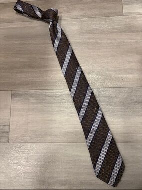 Suitsupply Brown Striped Tie with White and Navy Accents